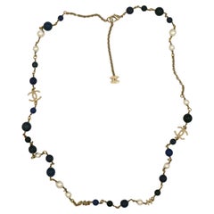 CHANEL CC Logos Faux Pearls, Black & Blue Resin Beads Necklace, 2016