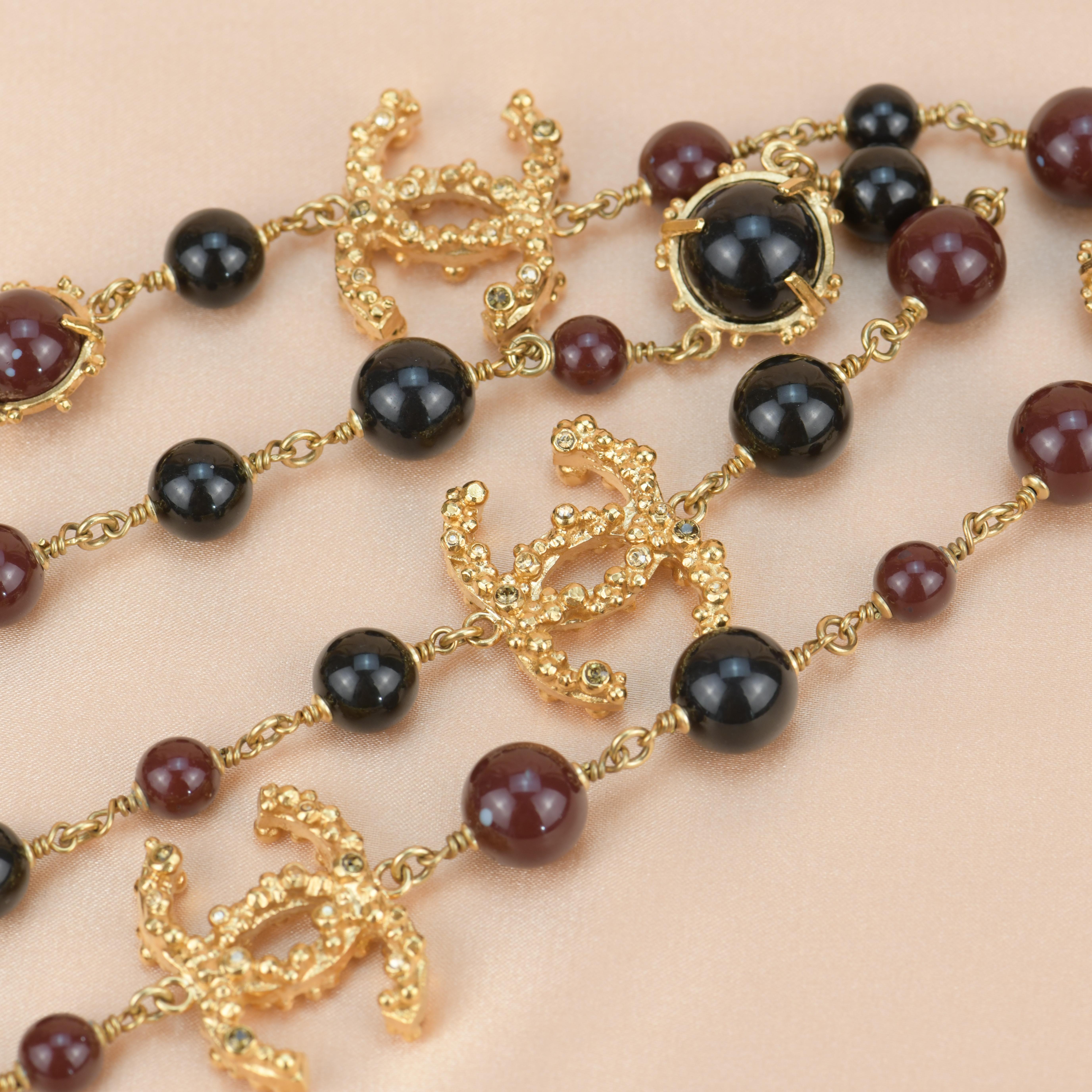Chanel CC Long Strand Burgundy and Black Pearl Necklace 5