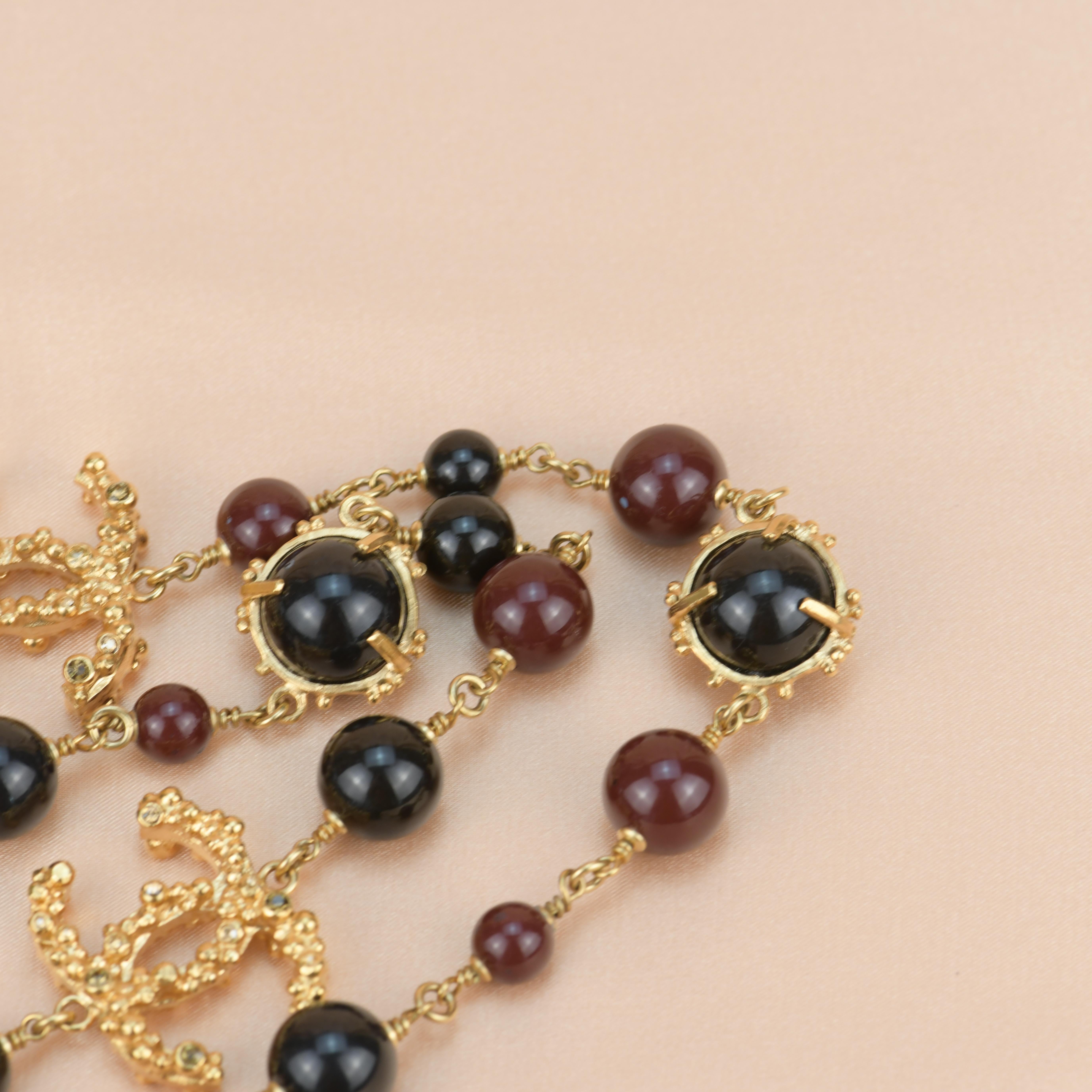 Chanel CC Long Strand Burgundy and Black Pearl Necklace 6