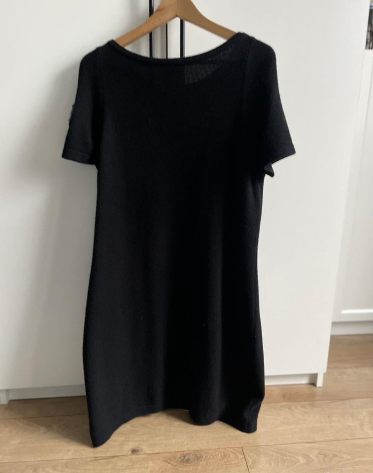 Chanel CC Lucky Clover Patch Black Cashmere Dress For Sale 3