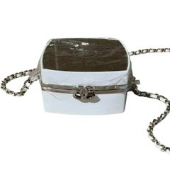 CHANEL CC Make-Up Box Clutch with Chain Mini White Quilted Lambskin Gold Hardwar