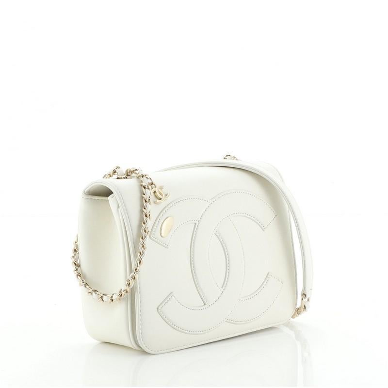 Beige Chanel CC Mania Flap Bag Lambskin Small