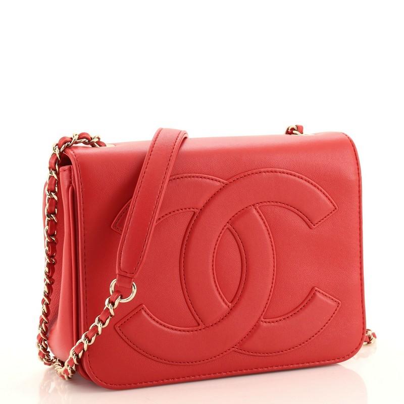Red Chanel CC Mania Flap Bag Lambskin Small