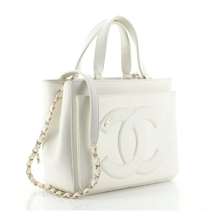 Beige Chanel CC Mania Shopping Tote Lambskin Small