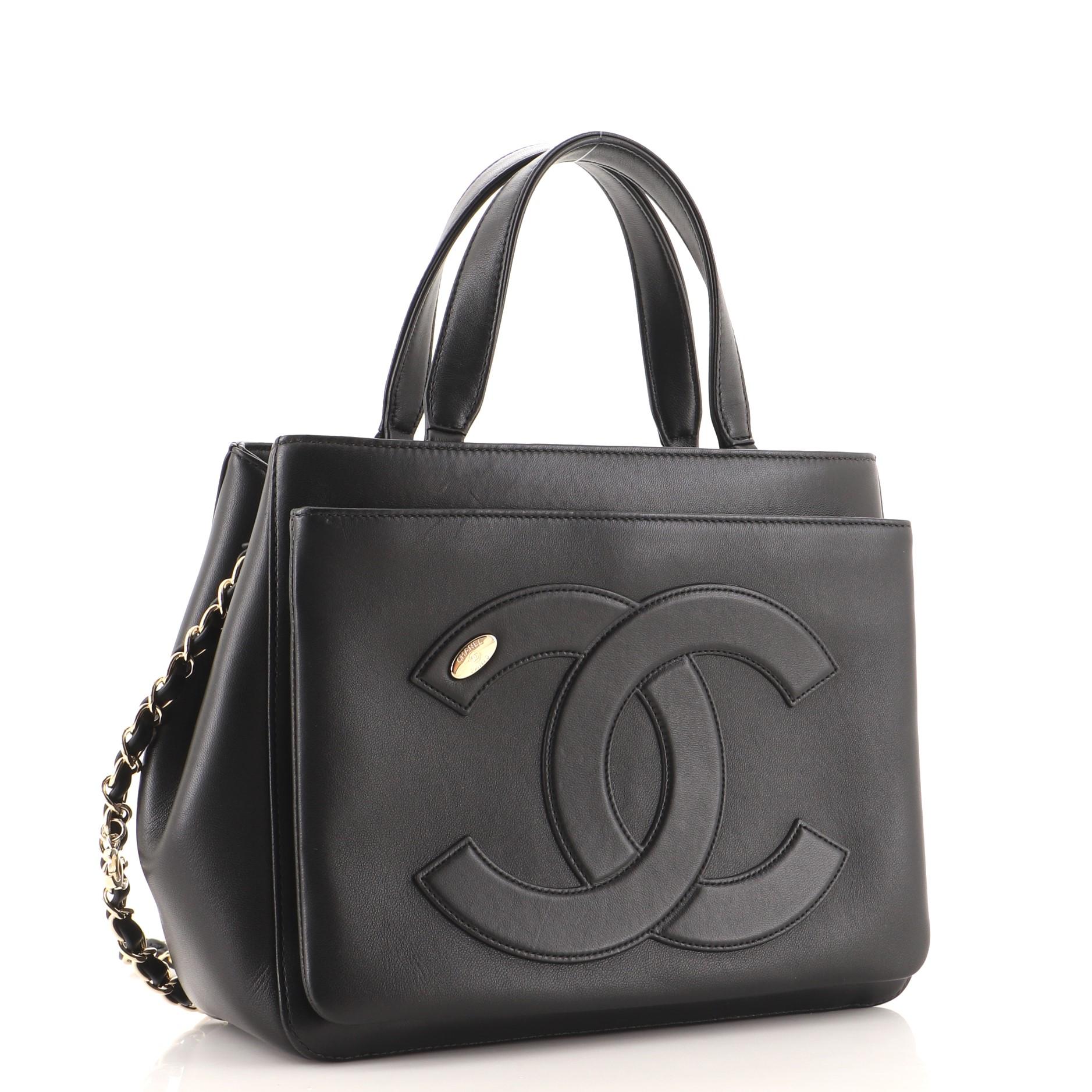 Black Chanel CC Mania Shopping Tote Lambskin Small