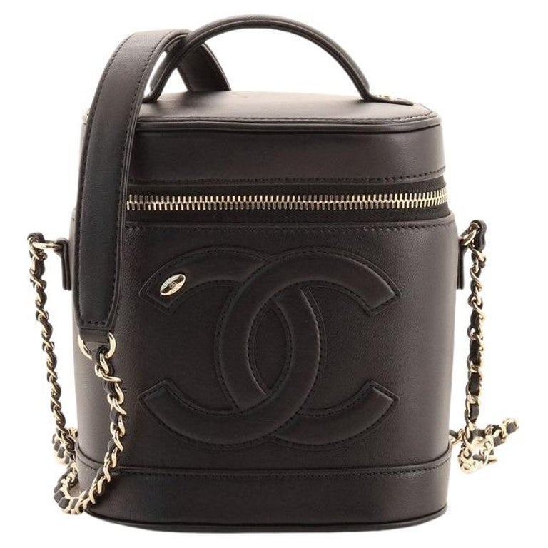 chanel cosmetic bag black leather