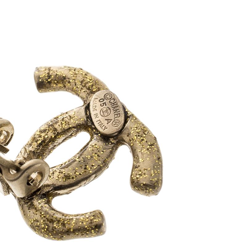 Women's Chanel CC Matte Shimmer Gold Tone Stud Earrings