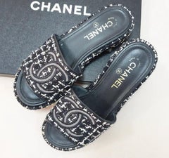 Chanel CC Mesh Tweed Slide Mules