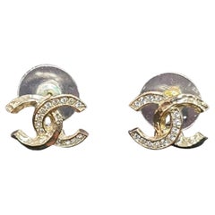 Chanel CC Metal Crystals Stud Earrings