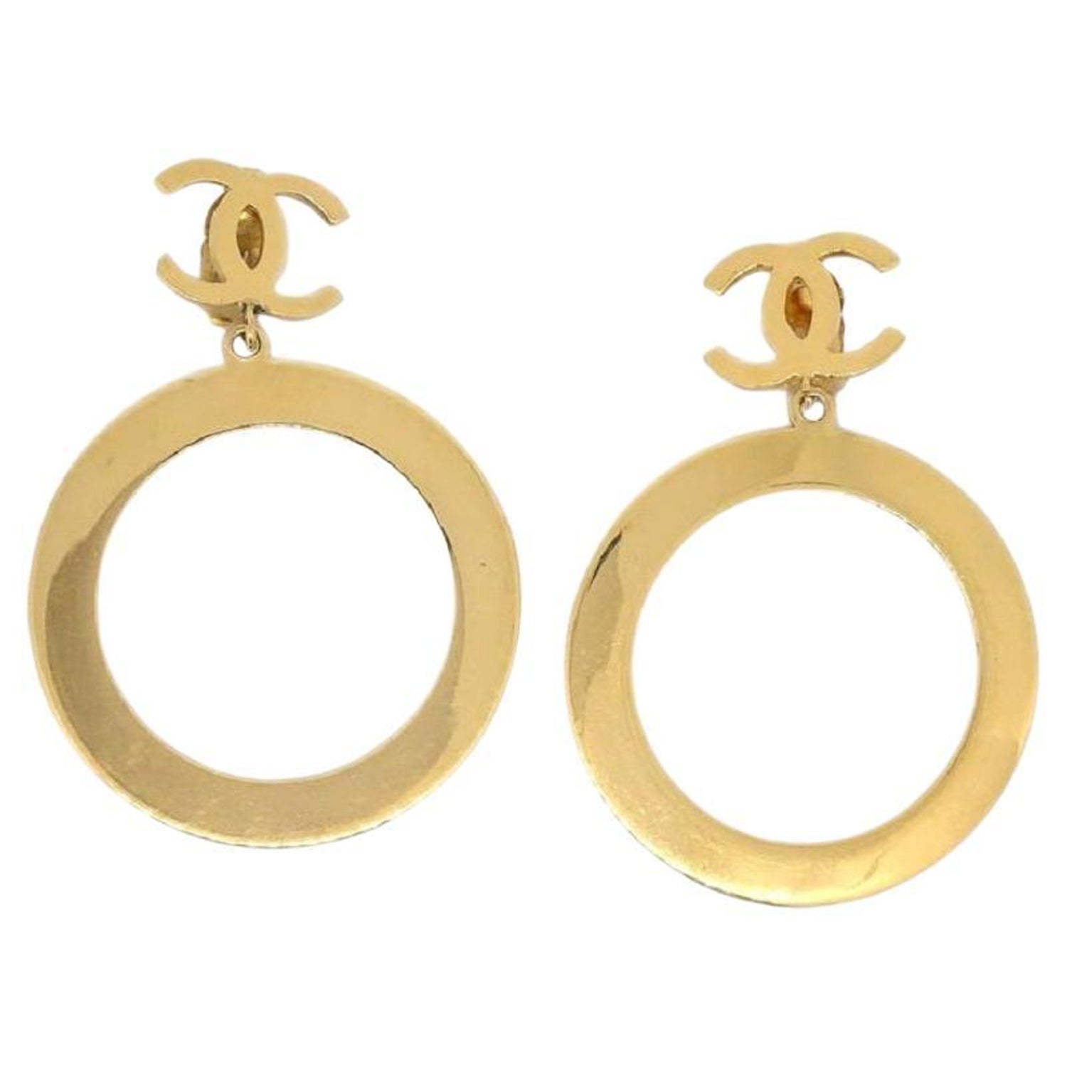 Chanel Rare Vintage Gold Charm Oversize Large Doorknocker Drape Drop  Earrings