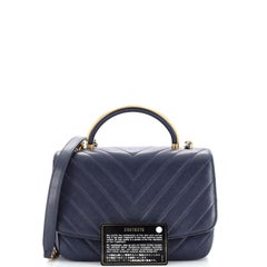 Chanel CC Metal Top Handle Flap Bag Chevron Lambskin Small