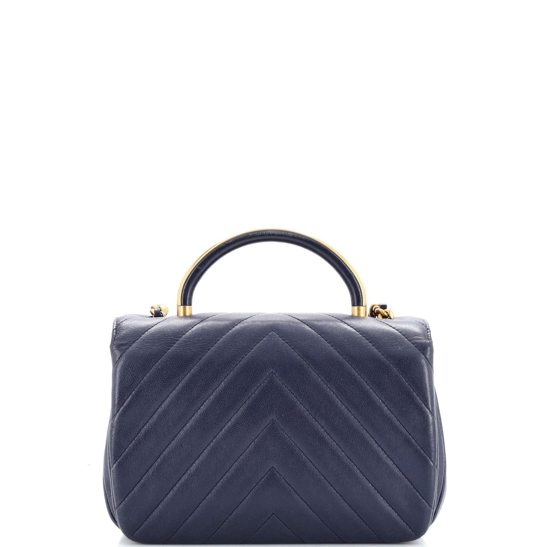 Women's or Men's Chanel CC Metal Top Handle Flap Bag Chevron Lambskin Small For Sale