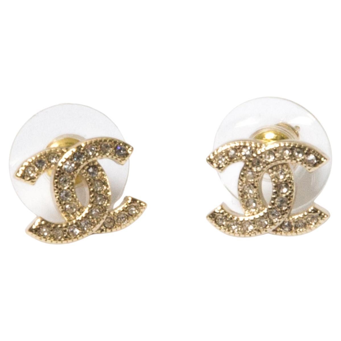 Chanel CC Mini Gold Tone and Strass Earrings For Sale