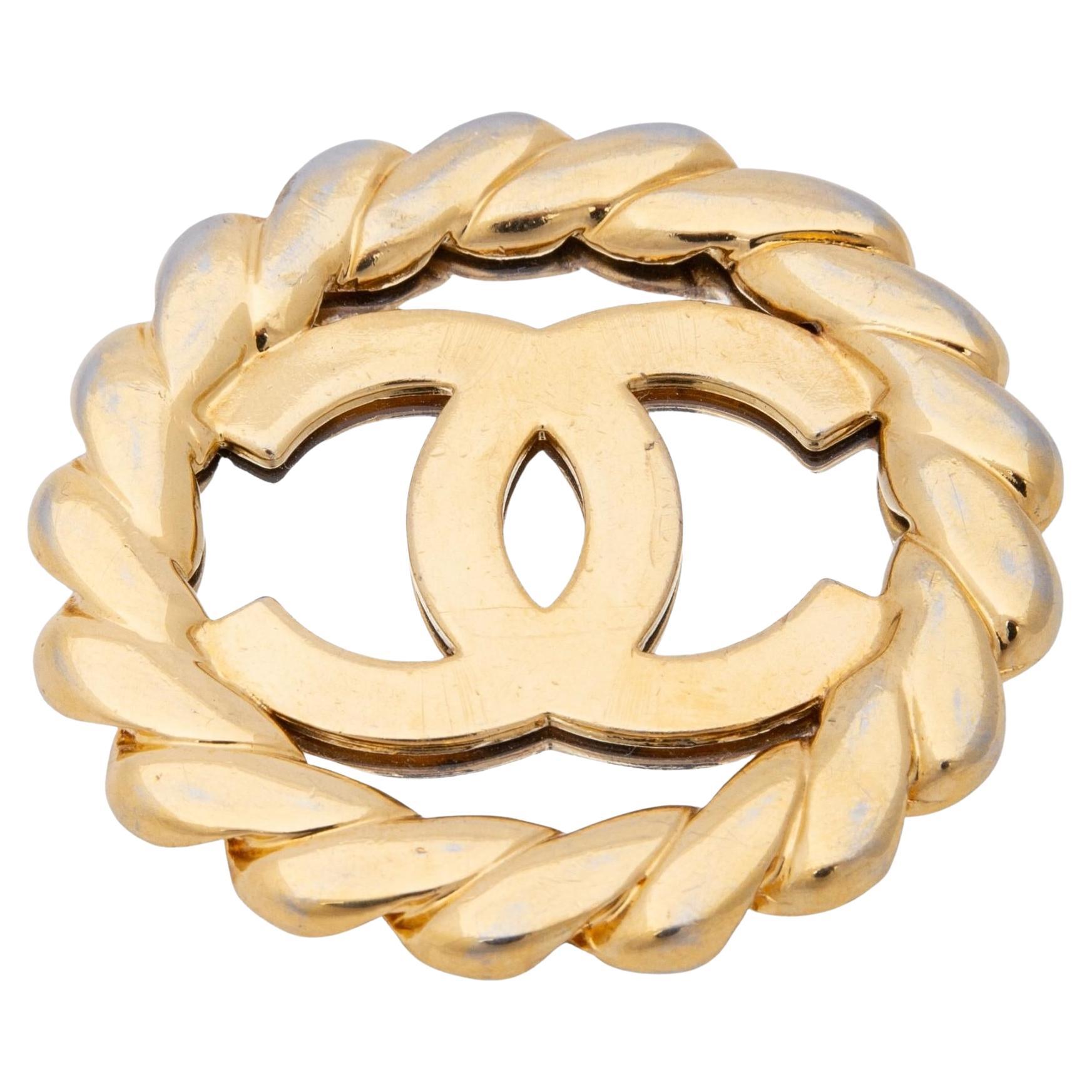Chanel CC Mirror Gold Tone Brooch (2005) For Sale