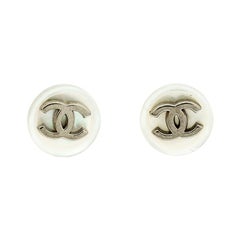 Chanel CC Mother of Pearl Round Button Stud Earrings