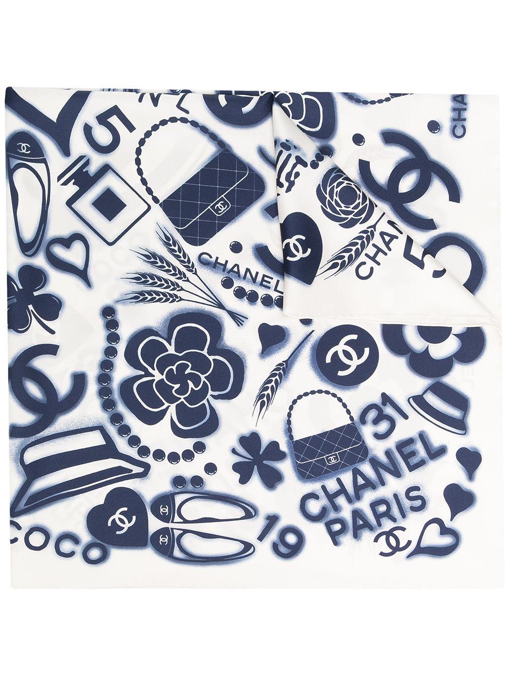 Gray Chanel CC motif print scarf