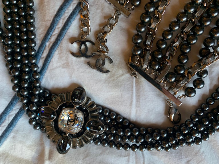 Chanel CC Multistrand Black Pearl Rhinestone Necklace and 2