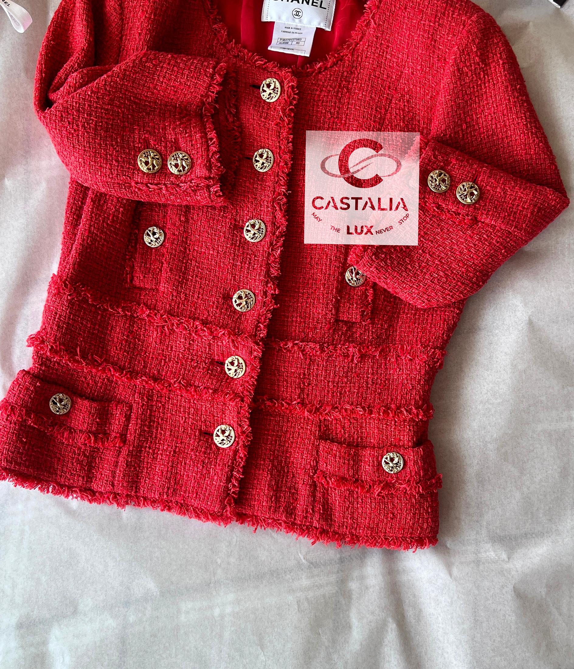 Chanel CC Nightingale boutons veste en tweed corail 6