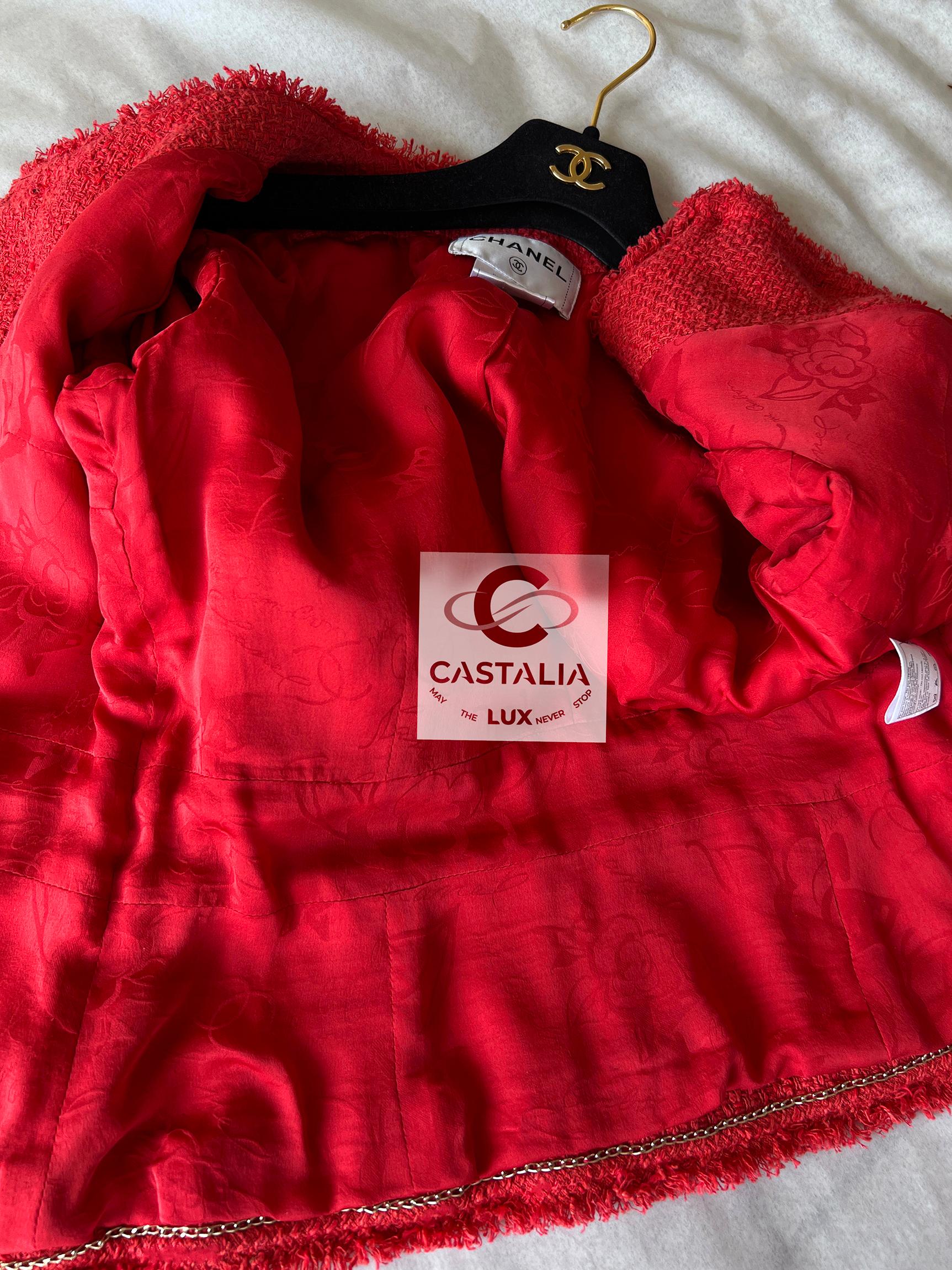 Chanel CC Nightingale boutons veste en tweed corail 7