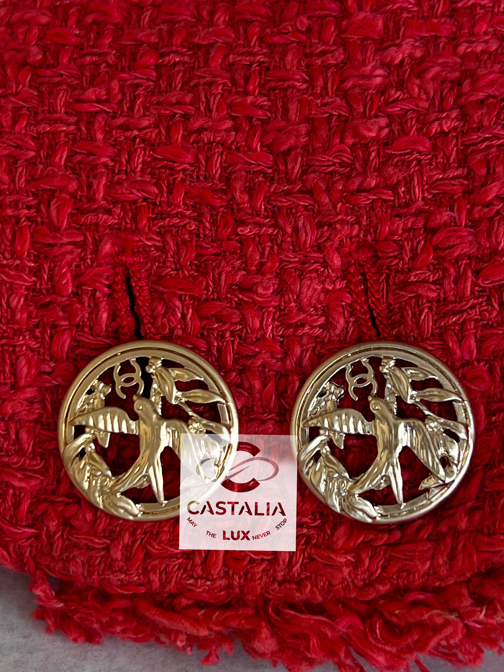 Chanel CC Nightingale boutons veste en tweed corail 8