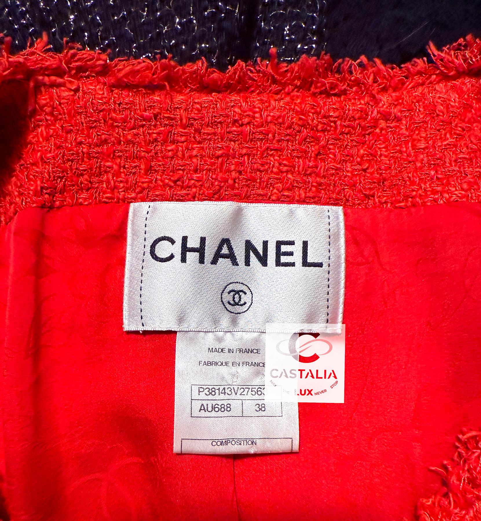 Chanel CC Nightingale boutons veste en tweed corail 9