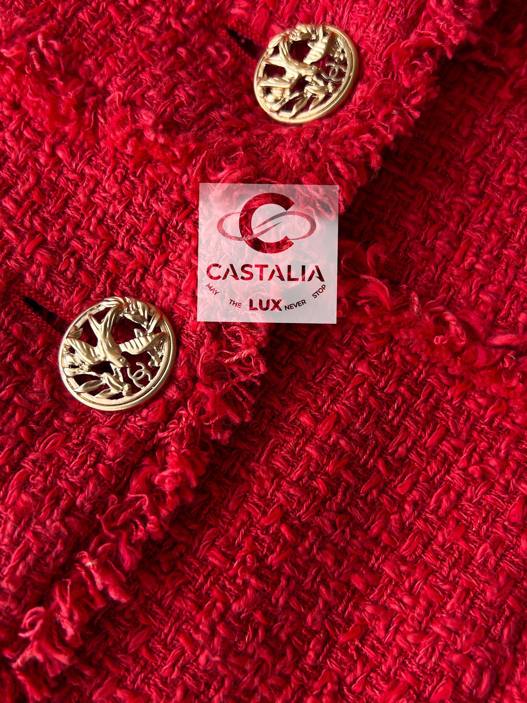  Chanel CC Nightingale boutons veste en tweed corail Unisexe 