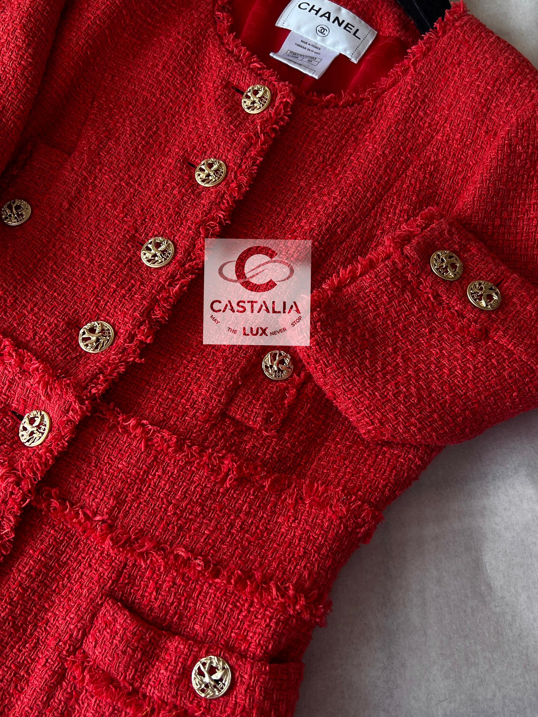 Chanel CC Nightingale boutons veste en tweed corail 2