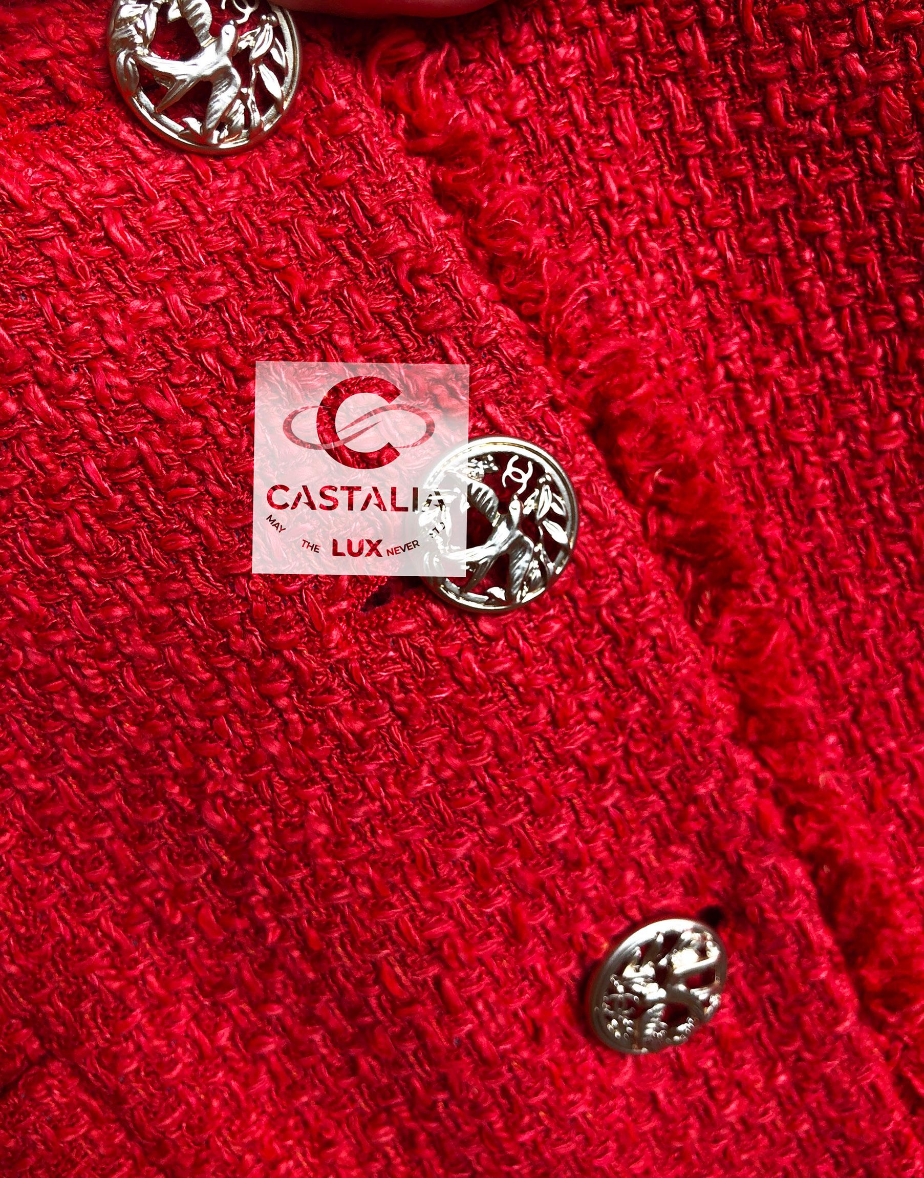 Chanel CC Nightingale boutons veste en tweed corail 4