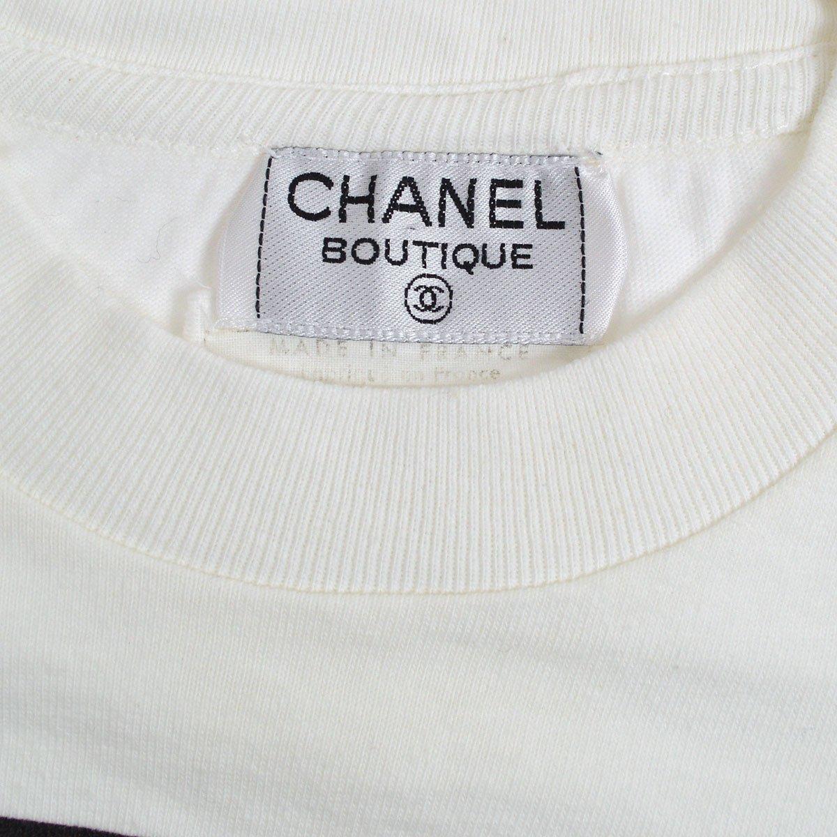 Gray CHANEL CC Number 5 White and Black Cotton Women's Short Sleeve T-shirt For Sale