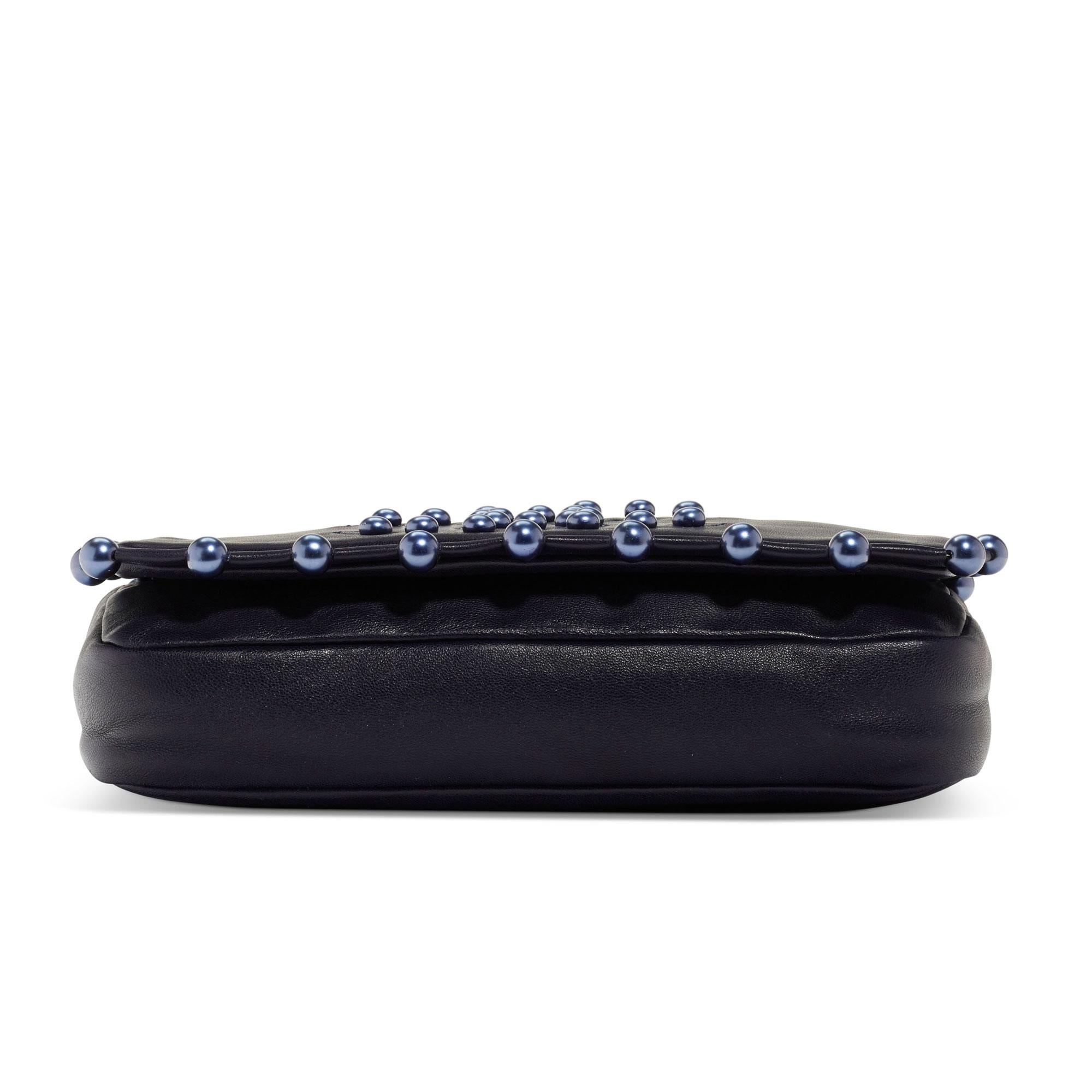 Chanel CC Obsession Black with Dark Blue Pearls Lambskin Shoulder Bag For Sale 4