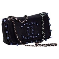 Chanel CC Obsession Black with Dark Blue Pearls Lambskin Shoulder Bag