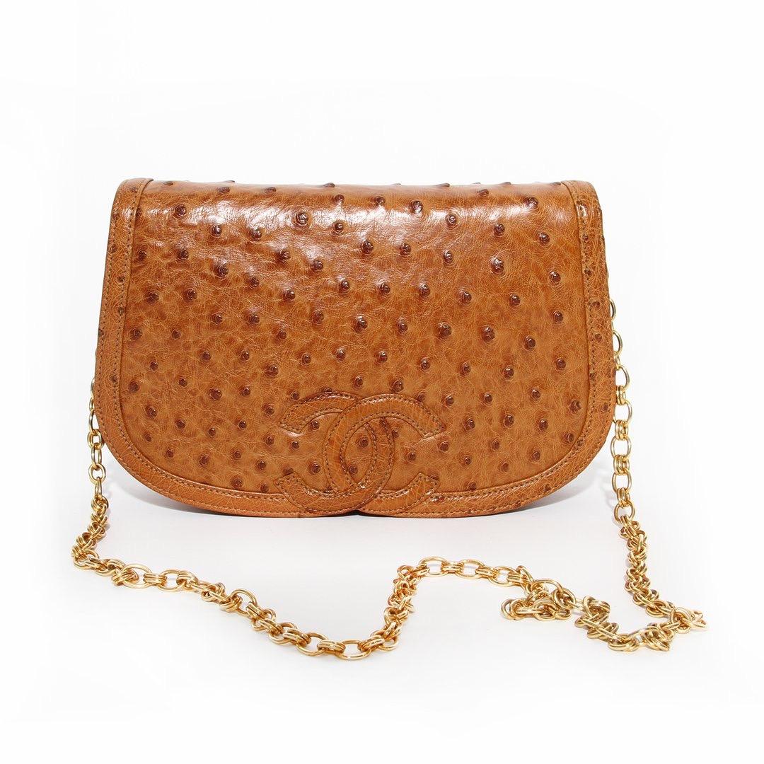 Chanel “CC” Ostrich Shoulder Chain Bag (Vintage 1992) 3