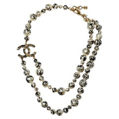 Chanel CC Paint Splatter Faux Pearl Gold Tone Layered Necklace
