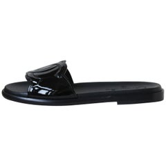 Chanel CC Patent Leather Slides 