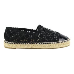 Chanel CC Patent Leather Trimmed Crochet Espadrilles