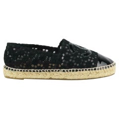 Chanel CC Patent Leather Trimmed Crochet Espadrilles