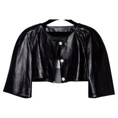 Chanel CC Pearl Buttons Black Leather Crop Jacket