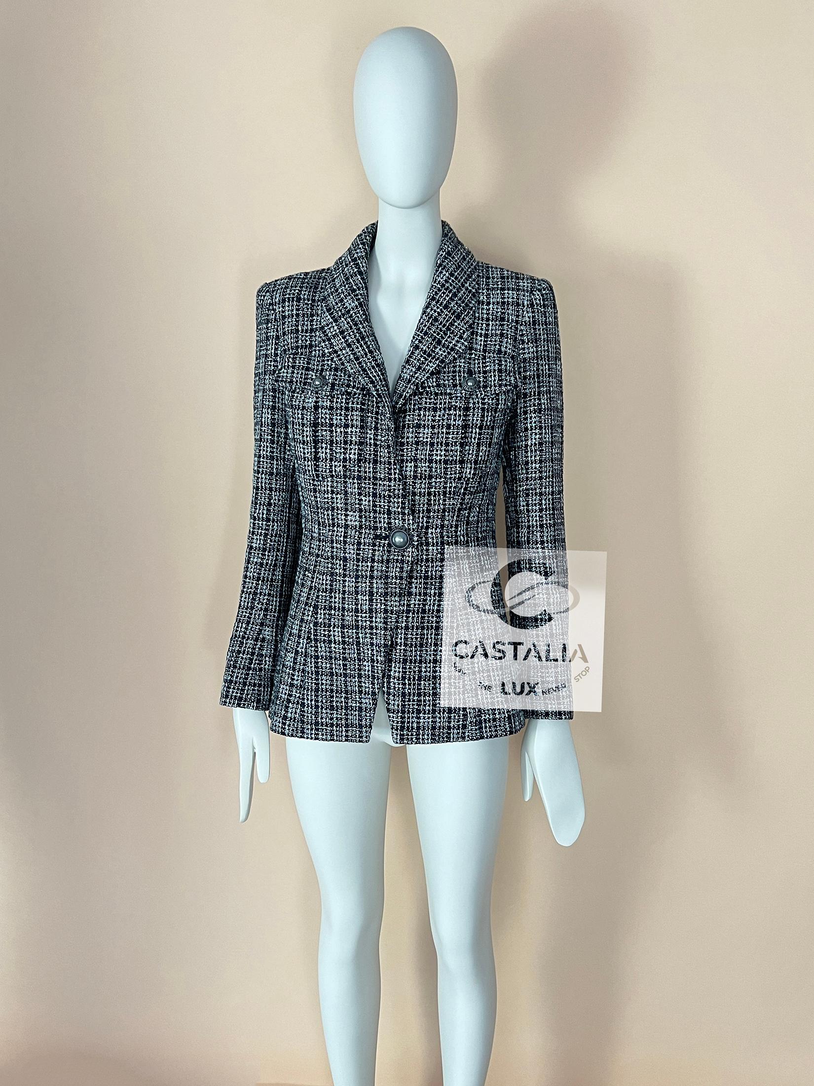 Chanel CC Pearl Buttons Black Shimmer Tweed Jacket 42 FR im Angebot 7