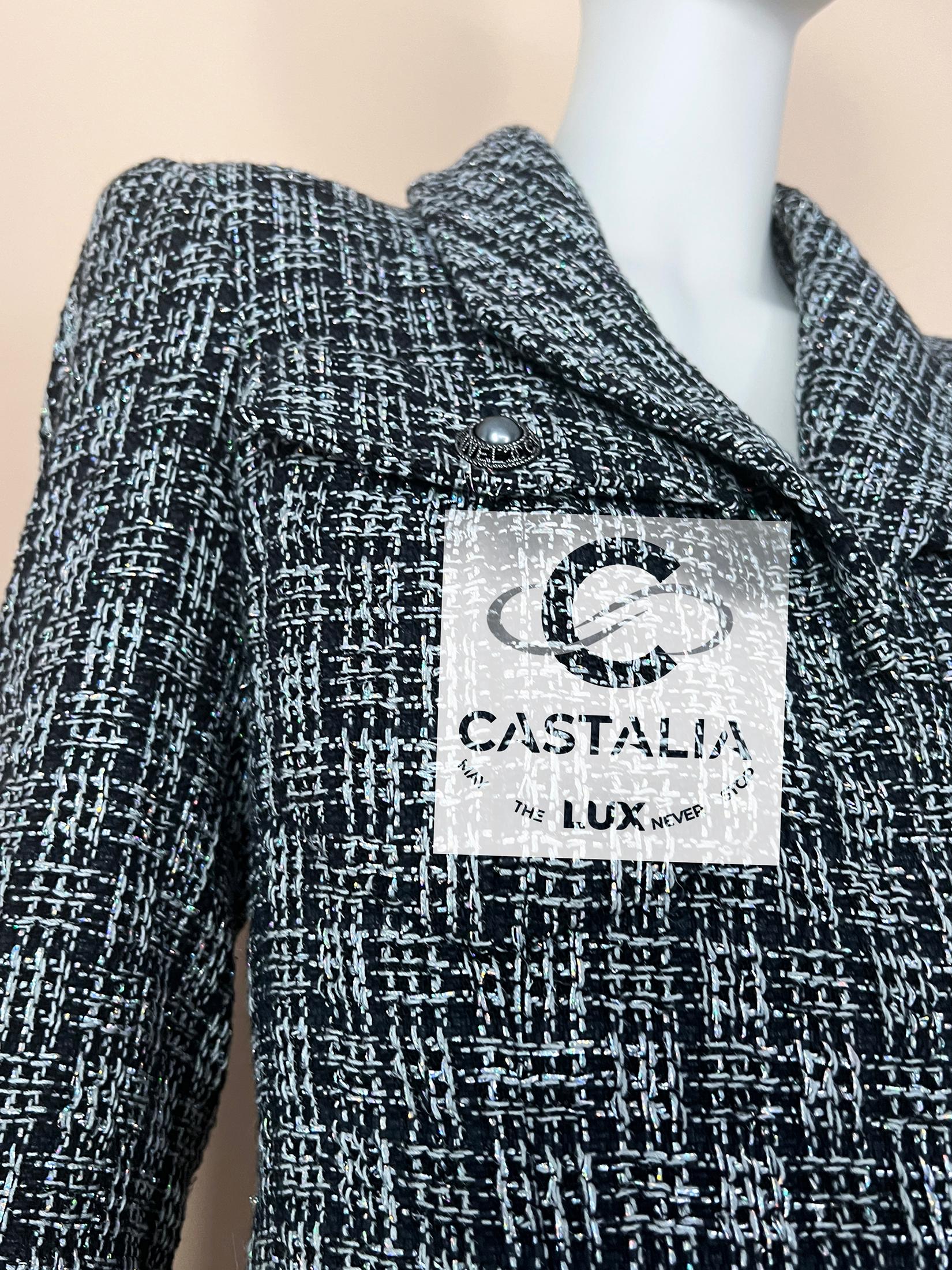 Chanel CC Pearl Buttons Black Shimmer Tweed Jacket 42 FR im Angebot 9