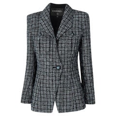 Chanel CC Pearl Buttons Black Shimmer Tweed Jacket 42 FR