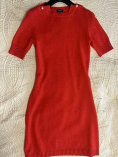 Chanel CC Pearl Buttons Coral Cashmere Dress