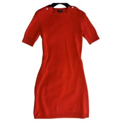 Chanel CC Pearl Buttons Coral Cashmere Dress