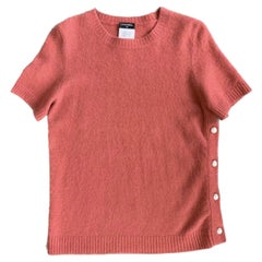 Chanel CC Pearl Buttons Coral Cashmere Jumper