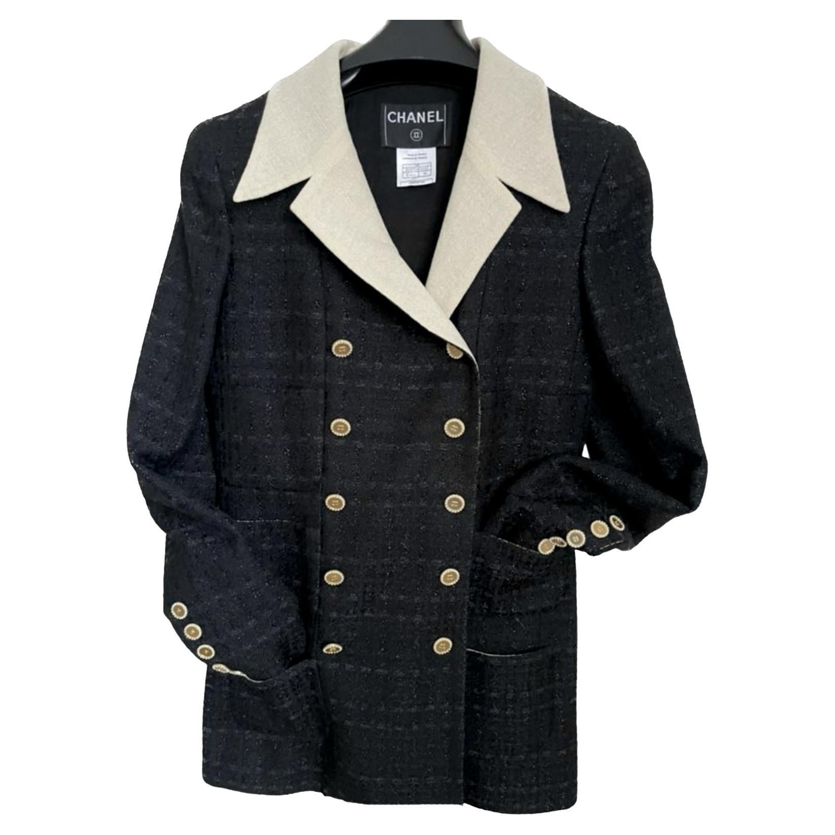 Chanel CC Pearl Buttons Double Breasted Tweed Jacket at 1stDibs