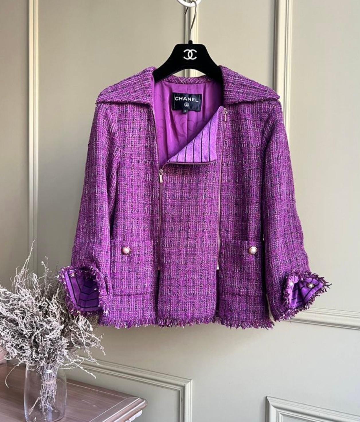 Chamel Jacket Style With Pearls Buttons and Silver Threads