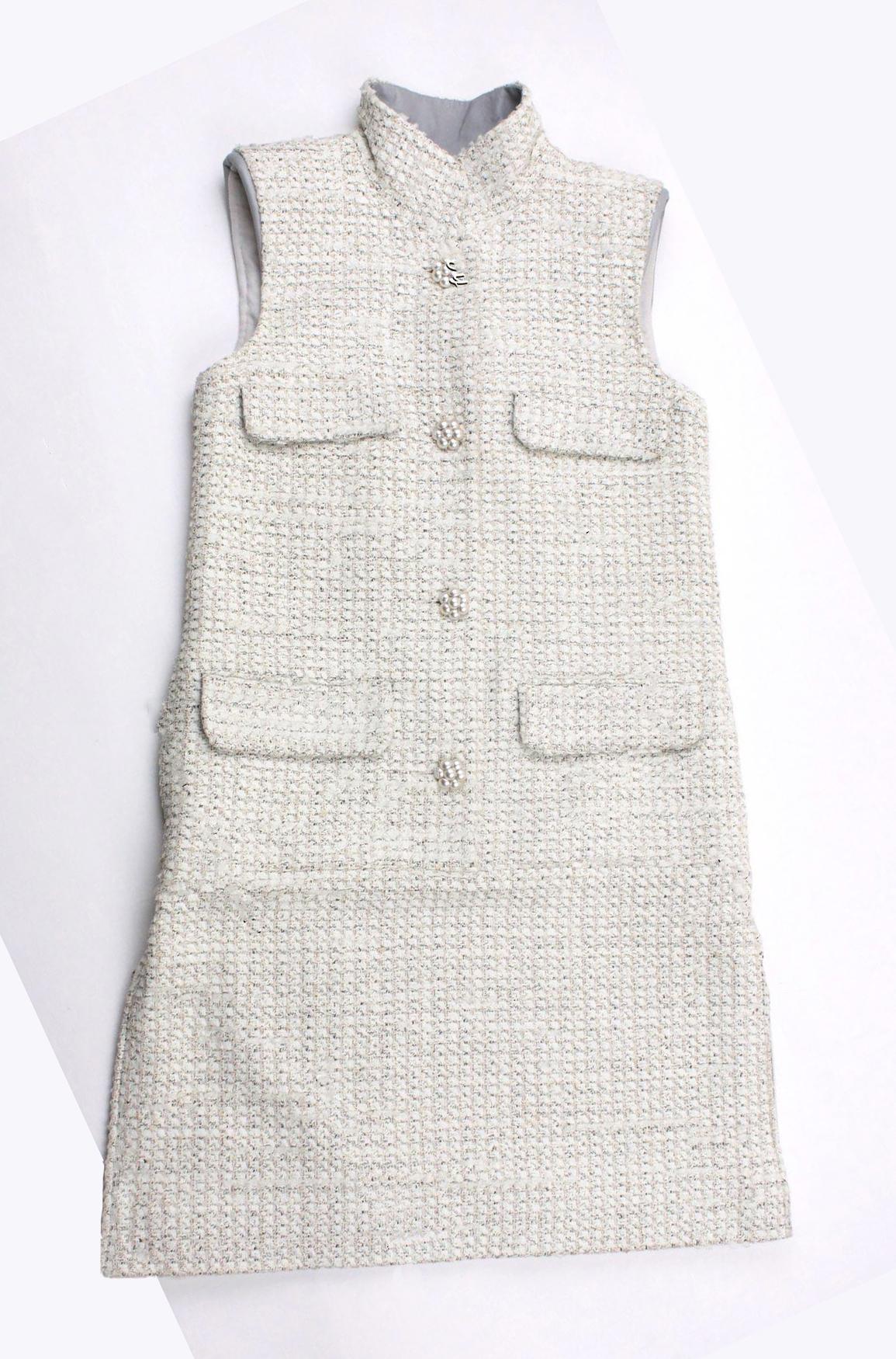 Chanel CC Pearl Buttons Ribbon Tweed Dress 8