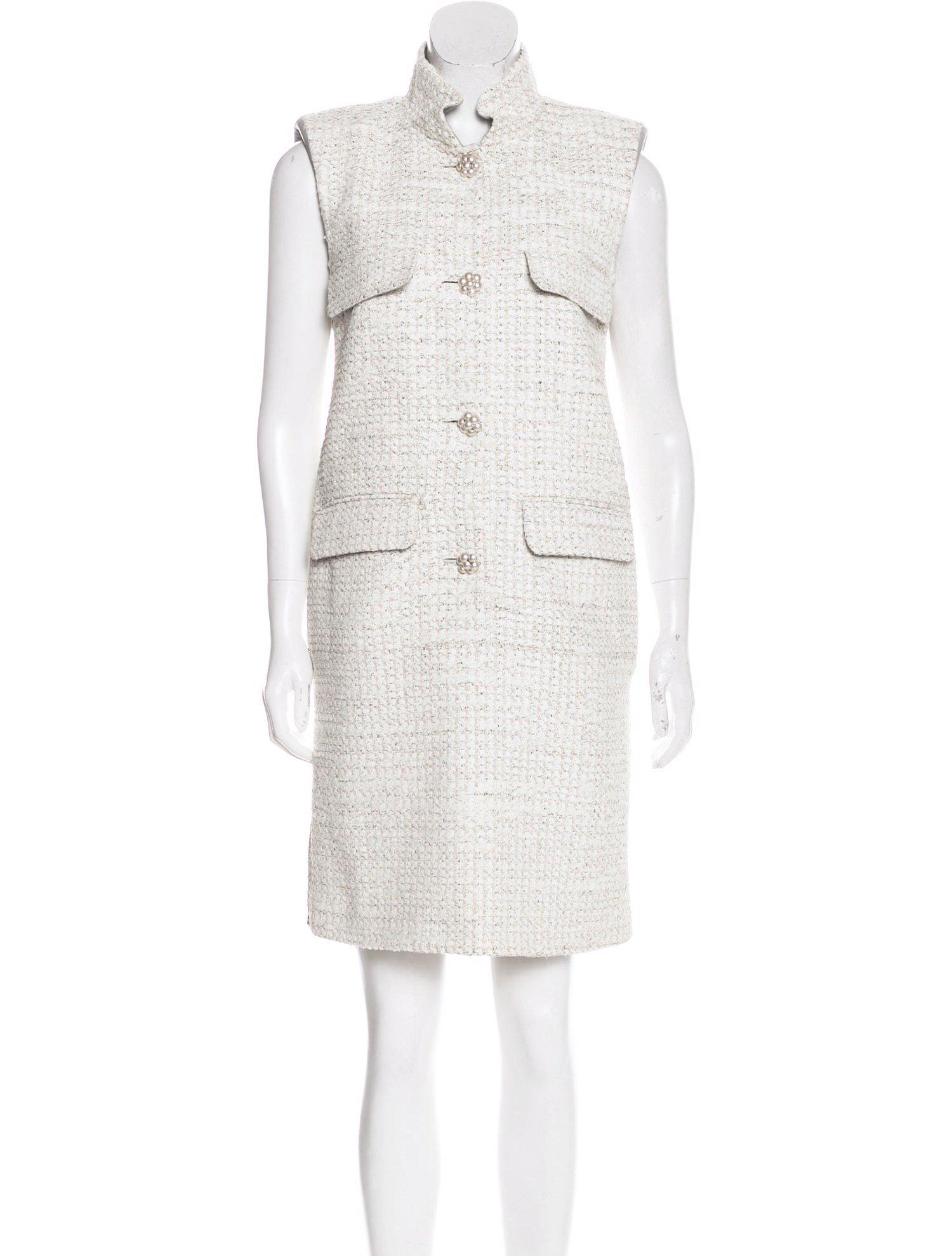 Chanel CC Pearl Buttons Ribbon Tweed Dress 4
