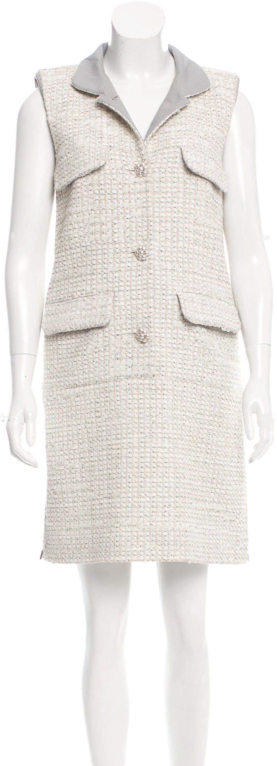 Chanel CC Pearl Buttons Ribbon Tweed Dress 5