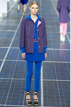 Chanel CC Pearl Buttons Royal Blue Silk Pleated Shirt Dress