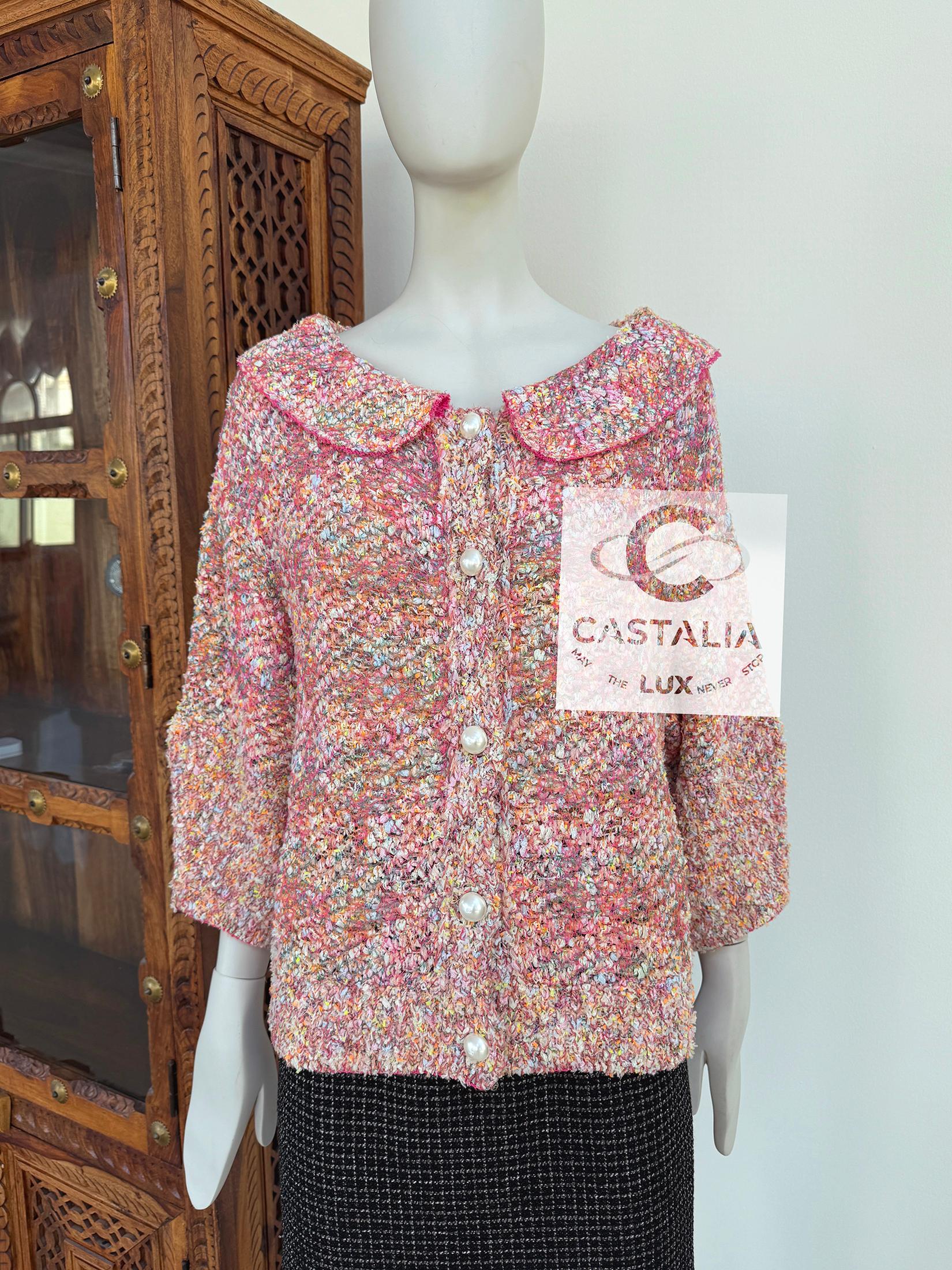 Chanel CC Bottoni di perle in tessuto Lesage Tweed in colori pastello 40 FR in vendita 5
